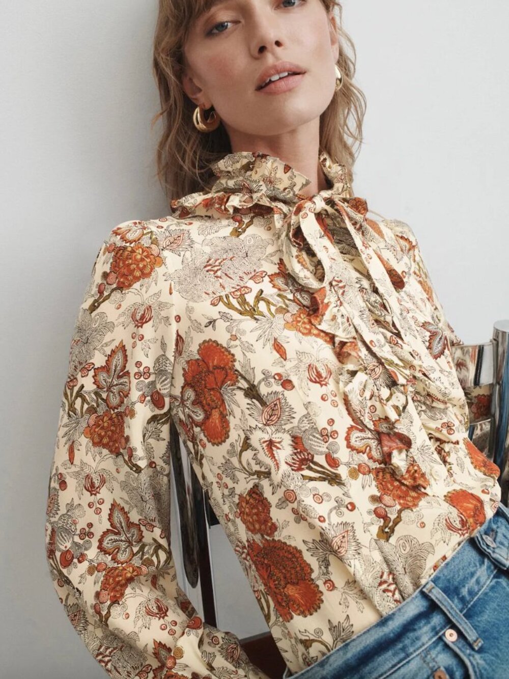 Ulla Johnson Catroux Silk Long Sleeve Button Front Blouse Wintergarden Cream 4